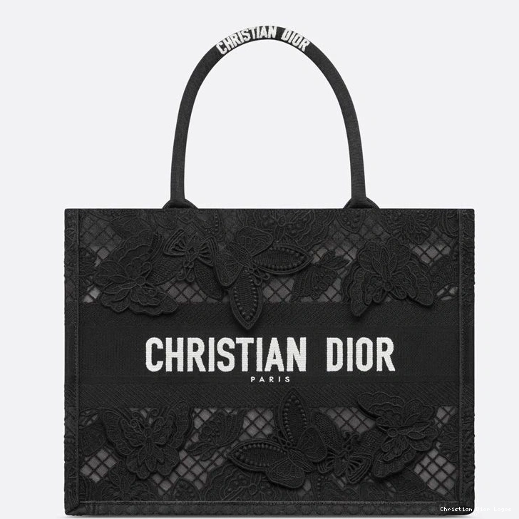 Cheap Dior Butterfly Canvas Book Black Motif D-Lace Tote 0729 Luxury